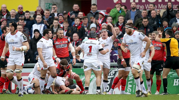 Ulster's Rob Herring celebrates his try