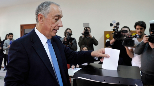 Marcelo Rebelo de Sousa casting his vote for the presidential election in Celorico de Basto, north of Portugal