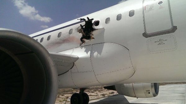 The blast punched a one-metre hole in the side of the Airbus A321 about 15 minutes after it had taken off from Mogadishu