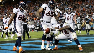 CJ Anderson of the Denver Broncos celebrates after scoring a two-yard touchdown in the fourth quarter