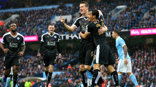 Robert Huth (second right) was twice on the mark for Leicester in the win over Man City