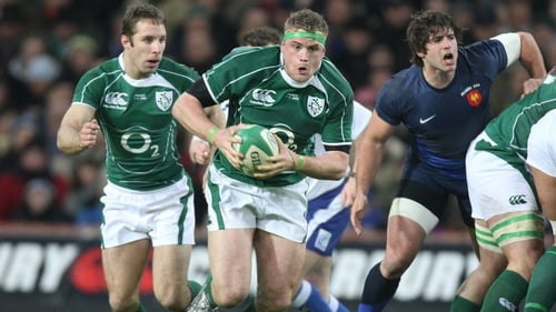 A young Jamie Heaslip in action against France at Croke Park during Ireland's 2009 Grand Slam winning season