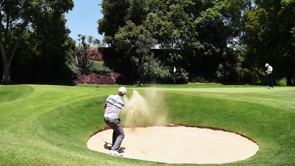 Harding finds his way out of the bunker during his first round at the Tshwane Open on Friday