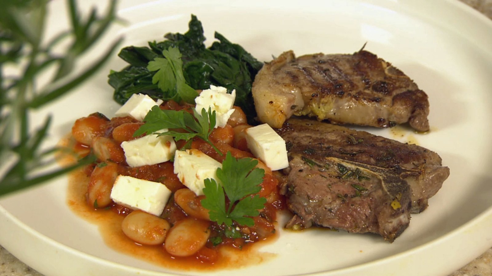 Seared Lamb Chops, Mediterranean Butter Bean Stew