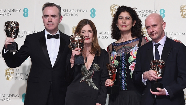 Brooklyn Director John Crowley, producers Finola Dwyer and Amanda Posey with screen-writer Nick Hornby at the EE British Academy Film Awards on February 14.