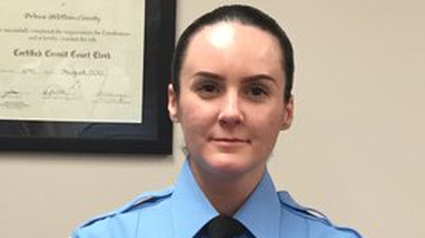 Officer Ashley Guindon posing for a photo after she was sworn in on Friday. She was shot dead yesterday