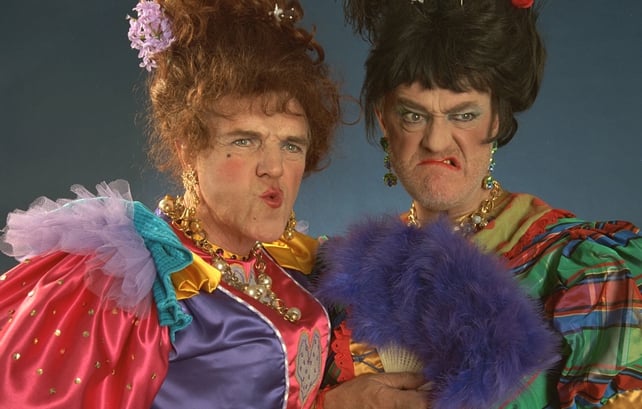 Eamon Morrissey and Frank Kelly (right), in a publicity shot for RTÉ Radio 1's  Christmas pantomime, 'Cinderella' (1998)
