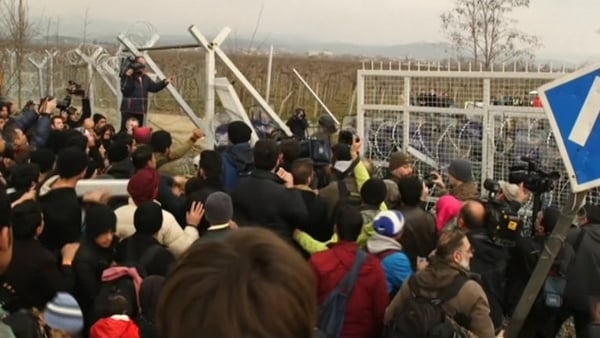 Refugees tried to break through the border fence