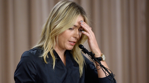 Maria Sharapova explaining at a media conference in March that she has failed a drugs test at the start of 2016