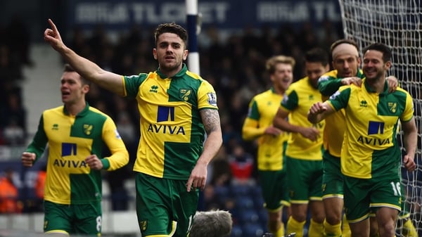 Robbie Brady leads the Norwich celebrations