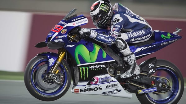 Jorge Lorenzo lifts the front wheel at Losail Circuit