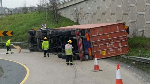Truck was on slip road near the Red Cow on the M50 northbound (pic: Dublin Fire Brigade)