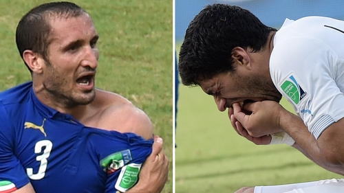 Luis Suarez was banned for nine competitive international games for biting Giorgio Chiellini at World Cup 2014