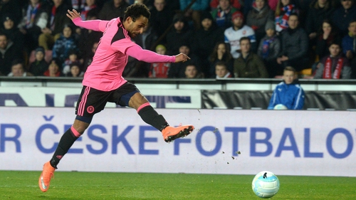 Scotland's Ikechi Anya scores during the only goal in the international friendly between the Czech Republic and Scotland