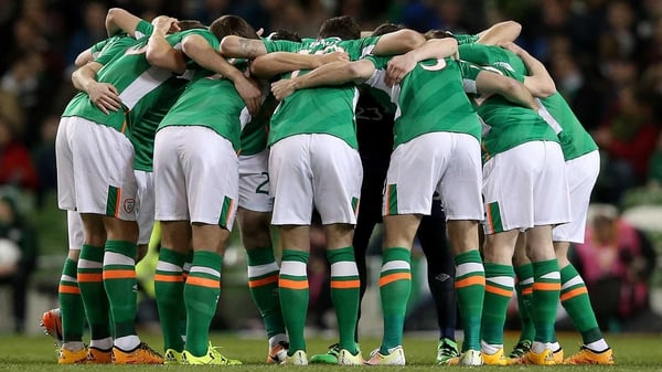 The Republic of Ireland team huddle together before the in over Switzerland