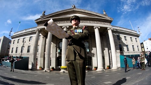 Captain Peter Kelleher reads the Proclamation of the Irish Republic at the GPO