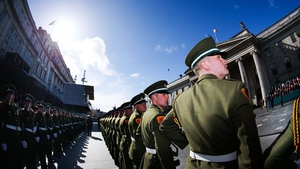 Members of the Defence Forces outside the GPO ahead of the ceremony