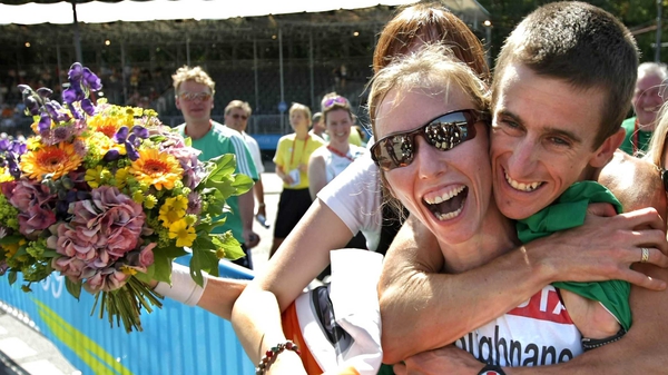 Olive Loughnane and Rob Heffernan celebrate her World Championship silver in 2009