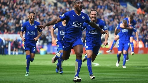 Wes Morgan celebrates his winning goal against Southampton