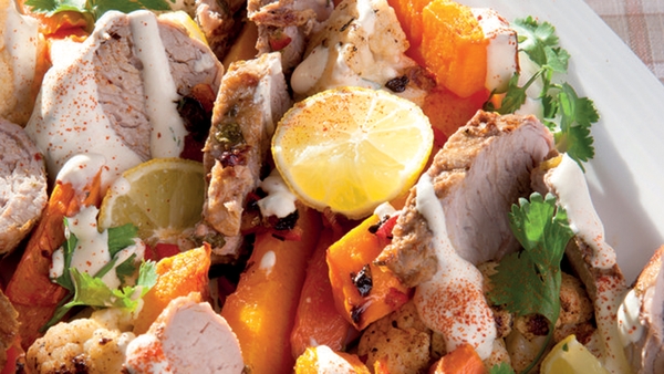 Catherine Fulvio's Chilli Spiced Pork & Butternut Squash Platter with Sour Cream & Chive Drizzle
