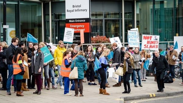 Doctors picket outside a hospital in Bristol
