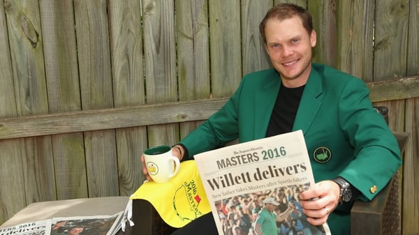 Danny Willett relaxing in his green jacket after a dramatic 2016 Masters
