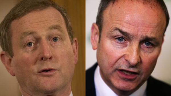 Fianna Fáil leader Micheál Martin (R) sees his party lead Taoiseach Enda Kenny's Fine Gael by three points