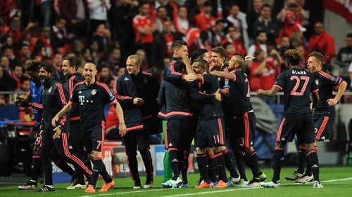 Bayern Munich celebrate and go through to their fifth consecutive Champions League semi-finals
