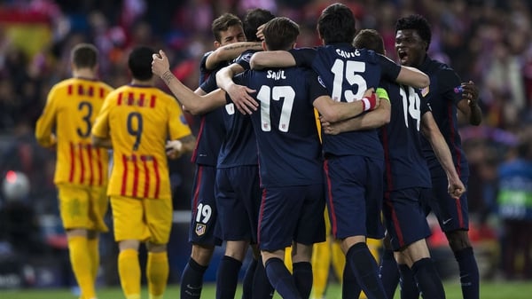 Atletico Madrid's players celebrate their victory