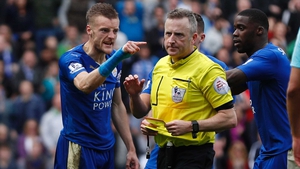 Vardy's reaction to the red card shown by referee Jon Moss earned him an extra game ban