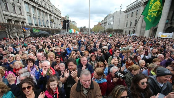 Crowds on Dublin's O'Connell Street in April 2016 for the 1916 commemoration event