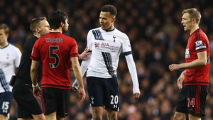 Dele Alli argues with Claudio Yacob of West Brom on Monday night