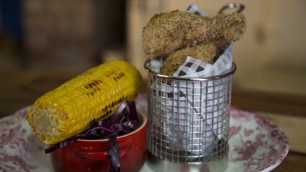 Southern fried chicken and corn - finger lickin' food!
