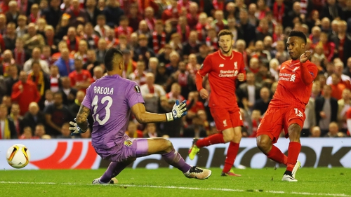 Daniel Sturridge scores Liverpool's second goal at Anfield
