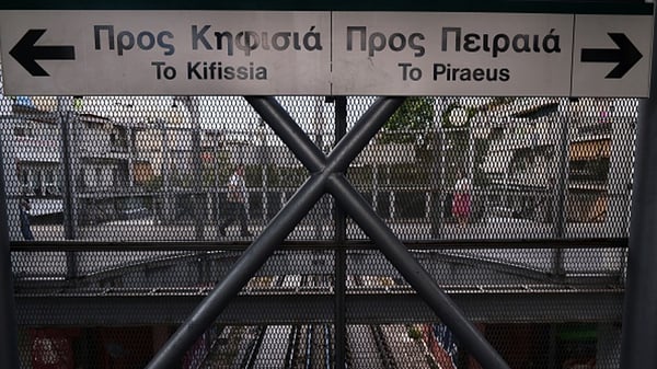 A vacant urban railway station is pictured in Athens on day one of the 48-hour strike