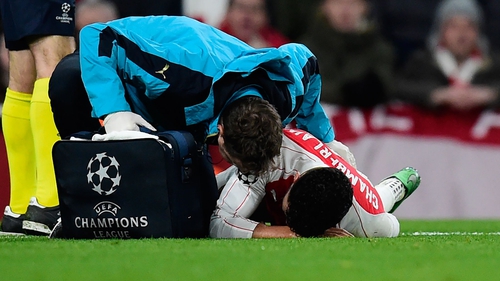 The Arsenal winger has not played since injuring a knee in the Champions League defeat to Barcelona on 23 February