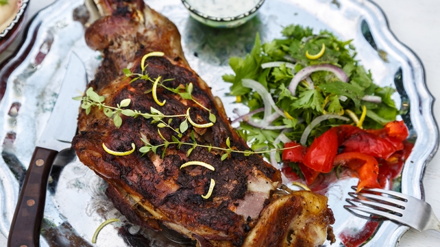 Slow Roast Shoulder of Lamb with Aoili and Salsa Verde