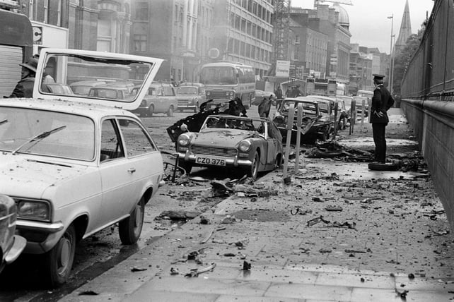 Aftermath of bomb in South Leinster Street (1974)
