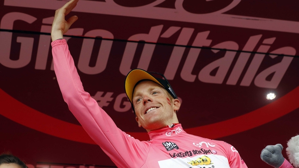 Steven Kruijswijk of team Lotto NL celebrates holding onto the pink jersey