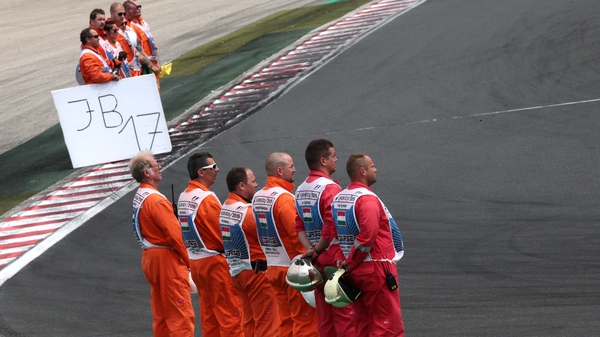 Security staff at the Hungarian GP pay tribute to late Jules Bianchi