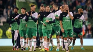 Ireland players salute the fans after the match