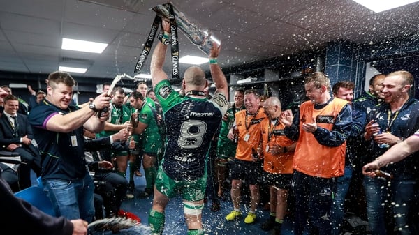 John Muldoon leads the celebrations in the changing room