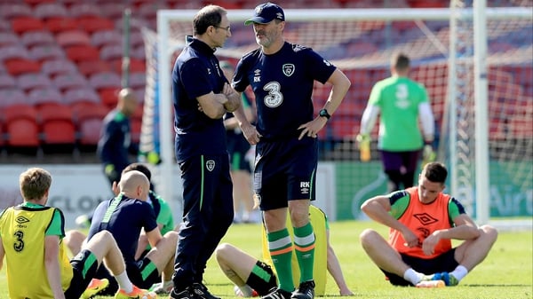 Roy Keane and Martin O'Neill at squad training at Turner's Cross