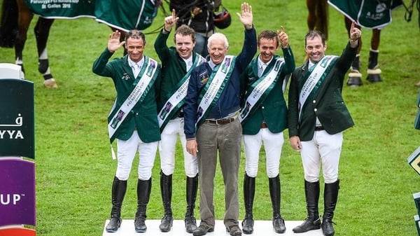 The winning Irish team from the Swiss Nations Cup in St Gallen (l-r) Denis Lynch, Greg Broderick, Robert Splaine, Bertram Allen and Cian O'Connor (Photo: CSIO Schweiz)