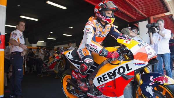Marc Marquez leaves the box in Montmelo