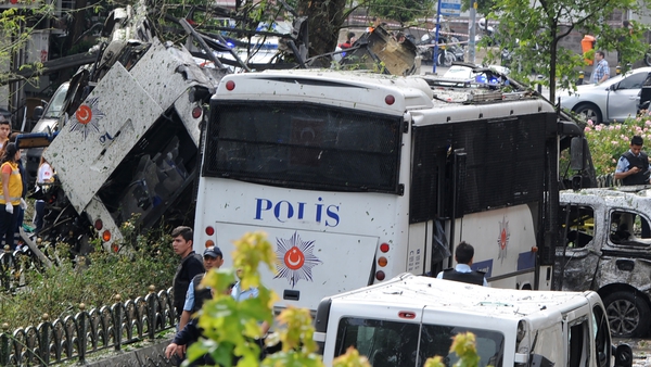 The bomb targeted a bus carrying police officers