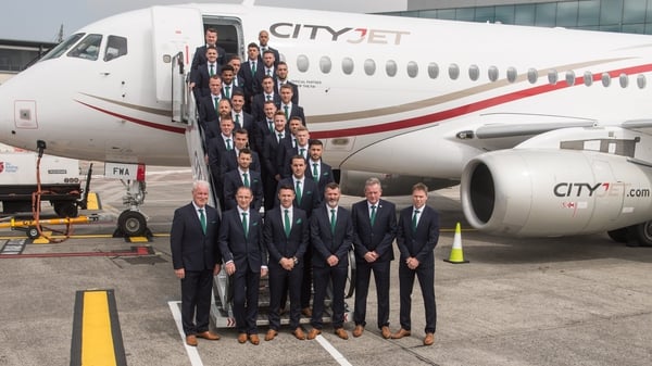 The Republic of Ireland team departing for France yesterday
