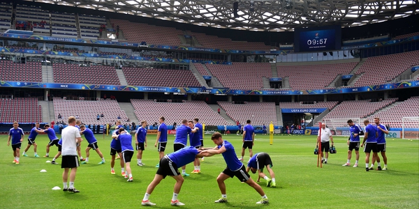 Northern Ireland players train at the Allianz Riviera stadium