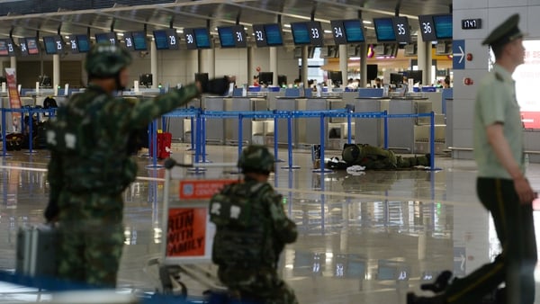 Home-made explosives were thrown near a check-in counter at the airport's Terminal Two