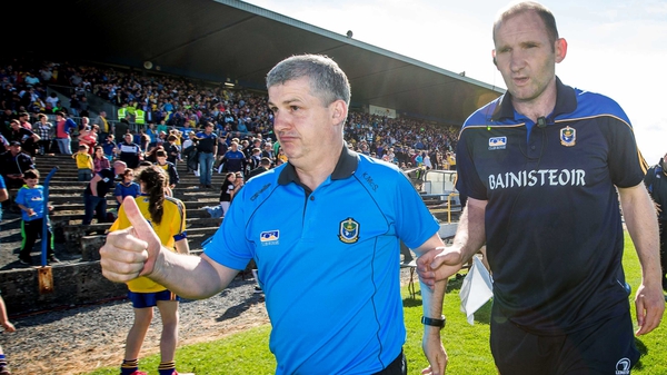 Roscommon managers Kevin McStay and Fergal O'Donnell at the final whistle